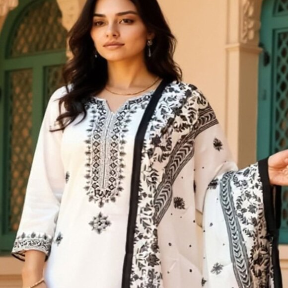 Shivansh Creations White Embroidered Kurta Set with Trousers & Dupatta – S–2XL - Picture 3 of 7